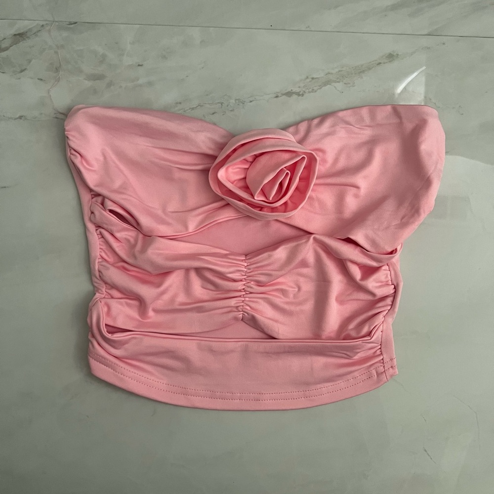 Shein pink 3D floral cut out top